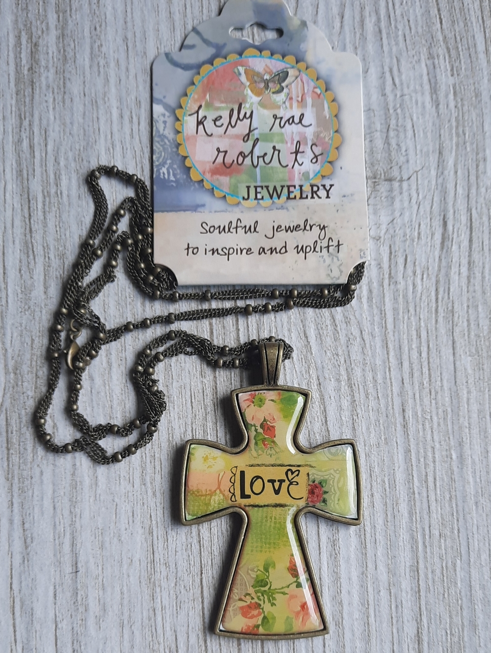 Large Cross Love Floral Pendant Necklace Kelly Rae Roberts Jewelry NWT